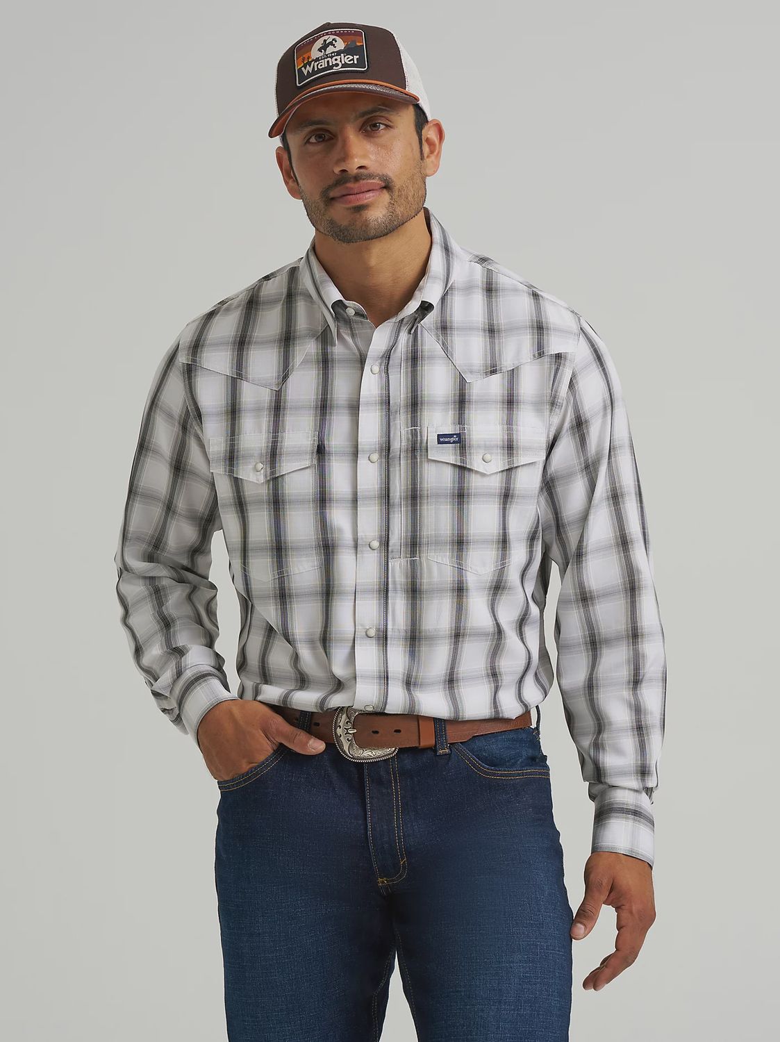 Men&#39;s Wrangler Performance Snap LS Plaid Shirt