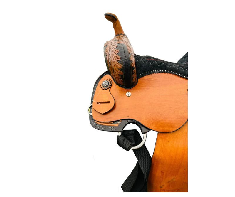 10&quot; Barrel Pony Saddle - Black Seat with Floral Tooling