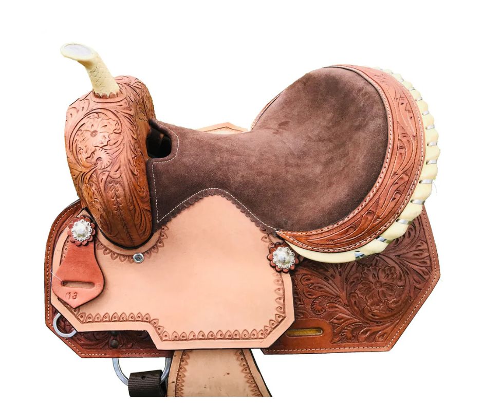 12&quot; Youth Western Barrel Saddle with Floral Tooled Leather