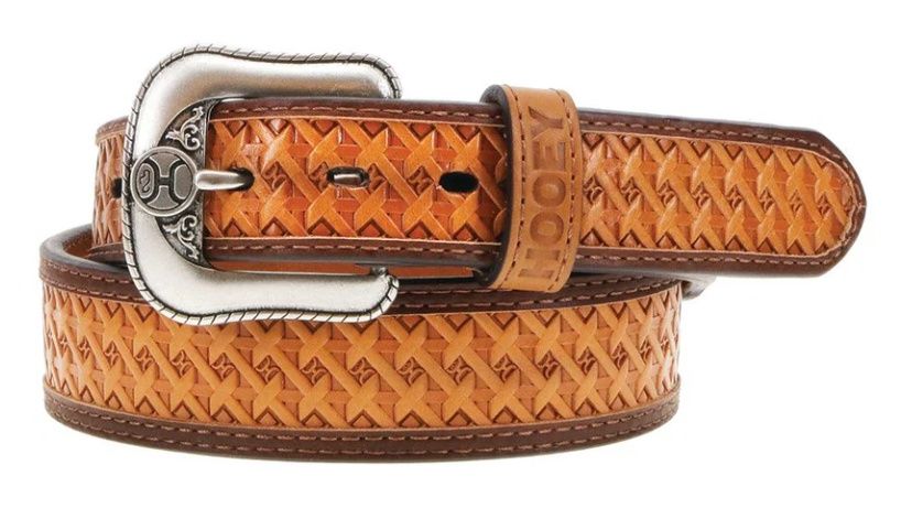 Kids &quot;Hooey Hands-Up&quot; Classic Hooey Belt Natural / Brown Basket Weave