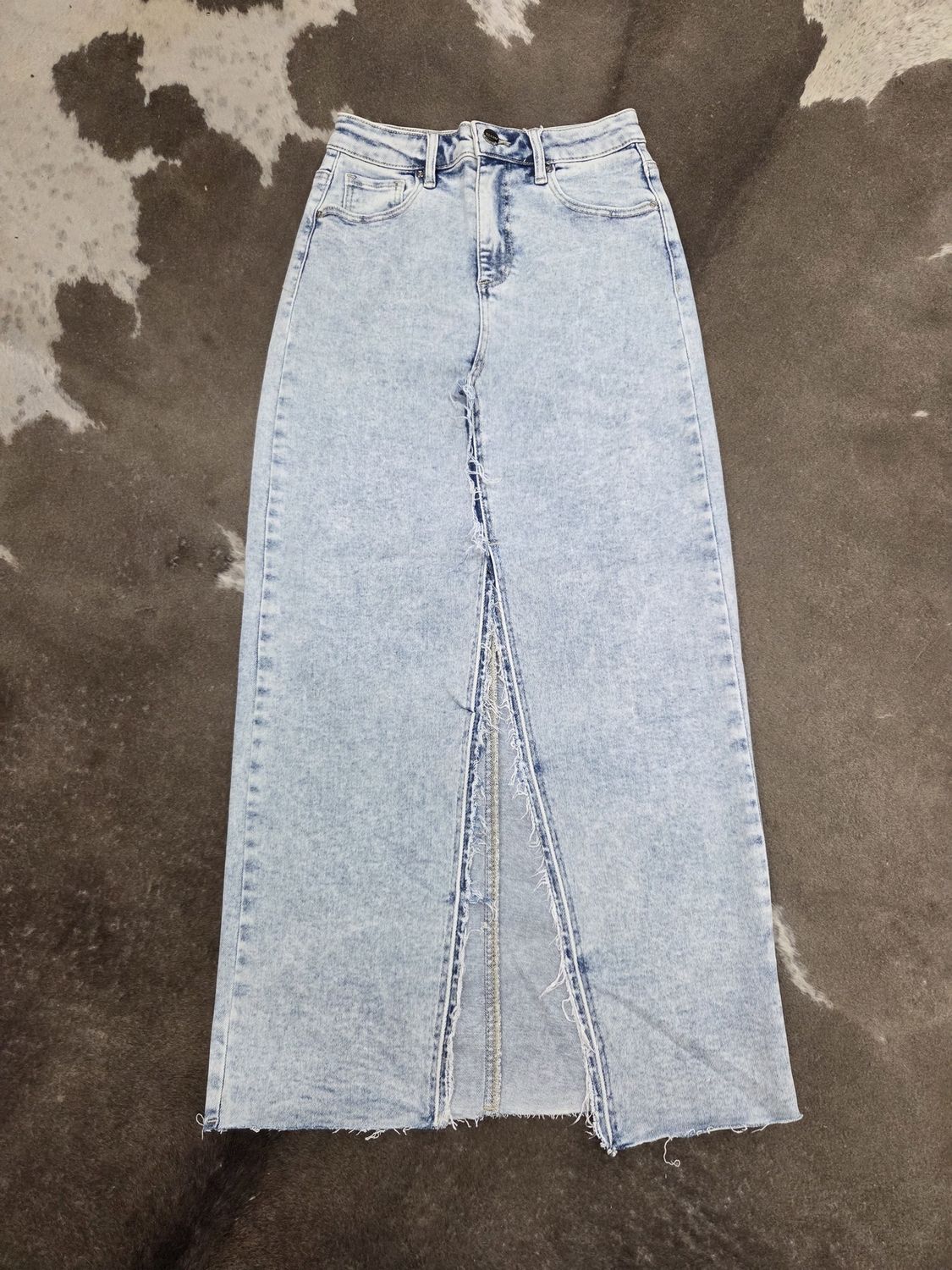 High Rise Crossover Denim Skirt