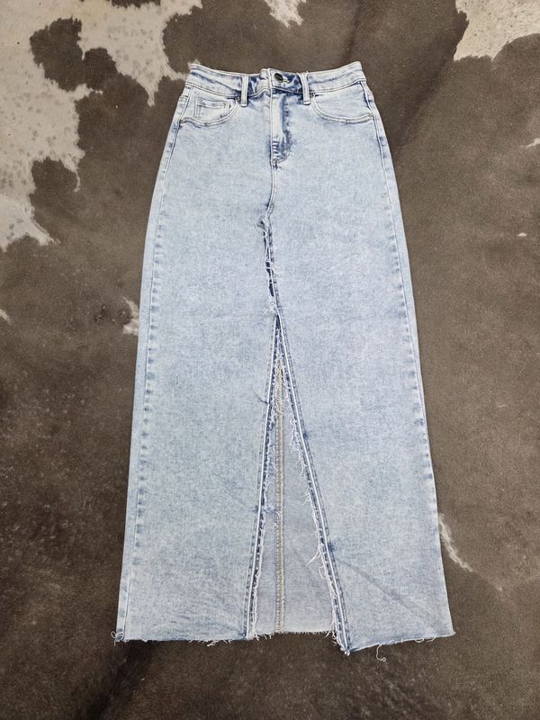 High Rise Crossover Denim Skirt