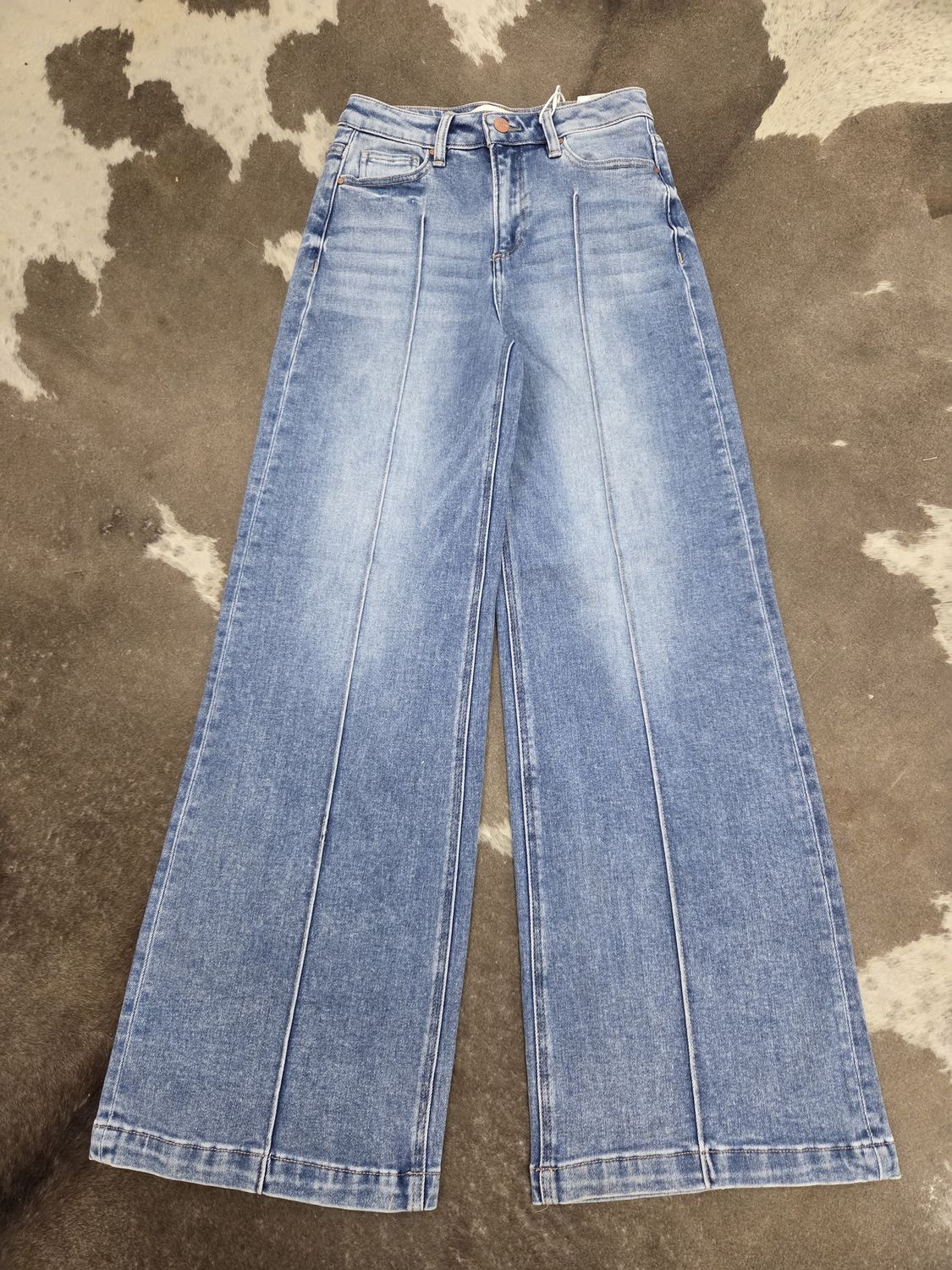 High Waist Wide Leg Pintuck Detail Jeans