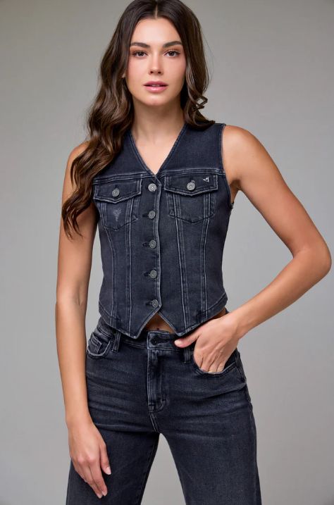 REBEL- Charcoal Wash Fitted Denim Vest