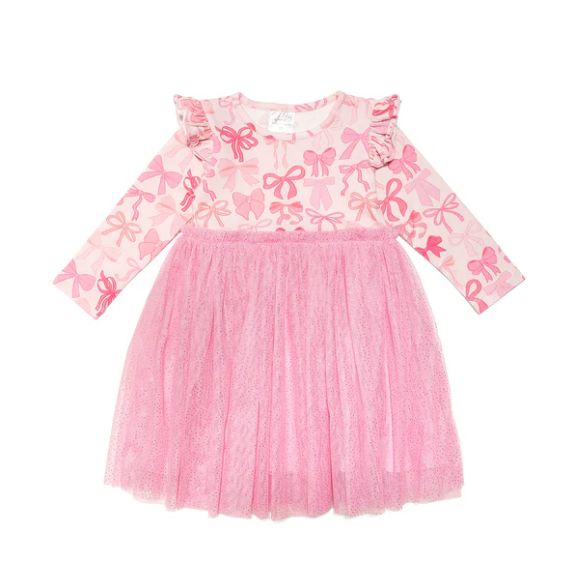 Coquette Bow Long Sleeve Tutu Dress