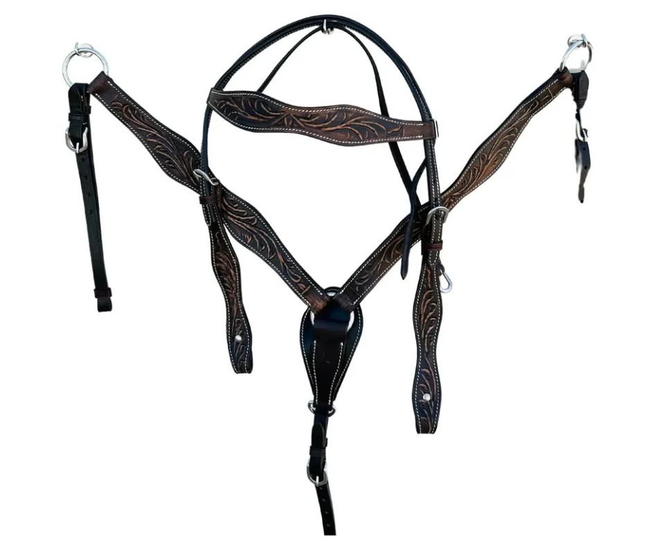 Floral Tooled Headstall and Breast Collar Set