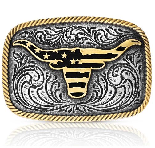 Western Patriotic Longhorn Buckle