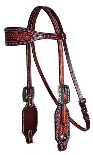 Blue Buckstitch Browband Headstall