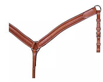 Contoured Shell Tooled Breast Collar, 1 3/4&quot;, Color: Natural Oil