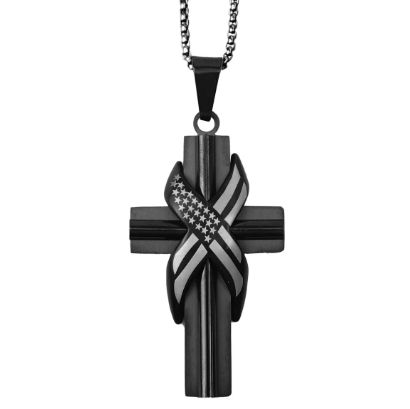 Wrapped Flag Cross Mens Necklace