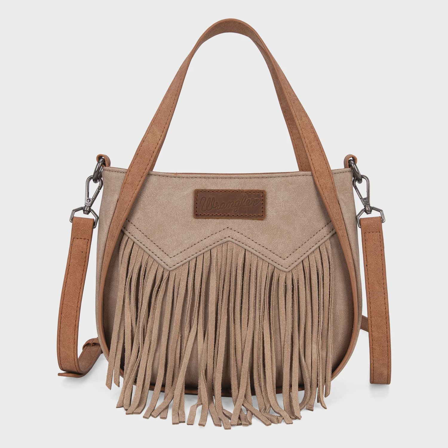 Wrangler &quot;W&quot; Stitch Fringe Two Tone Tote/Crossbody