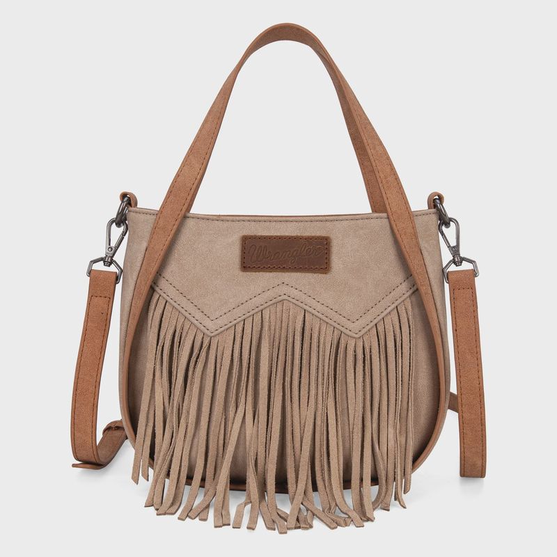 Wrangler &quot;W&quot; Stitch Fringe Two Tone Tote/Crossbody