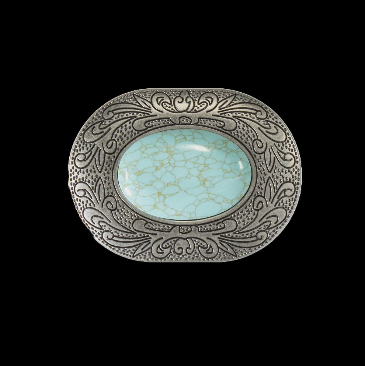 Blazin Roxx Oval Turquoise Stone Scroll Buckle