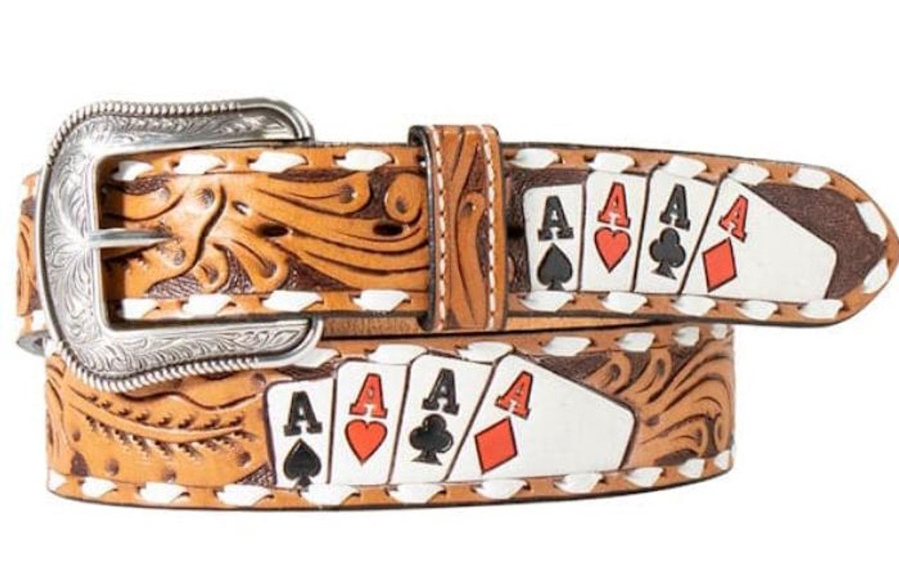 Tan Hand Painted 4 Aces Belt