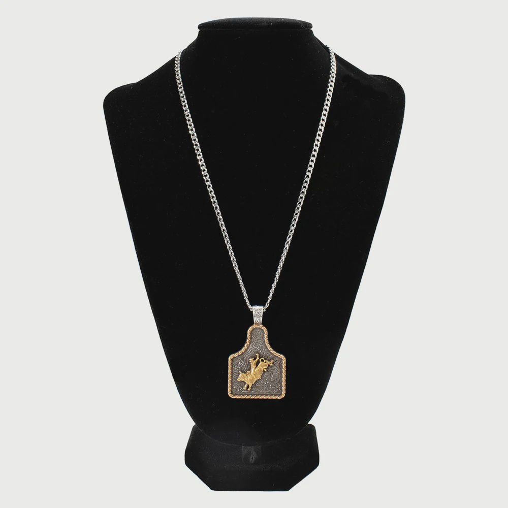 Silver Strike Men&#39;s 24&quot; Ear Tag Bull Rider Necklace