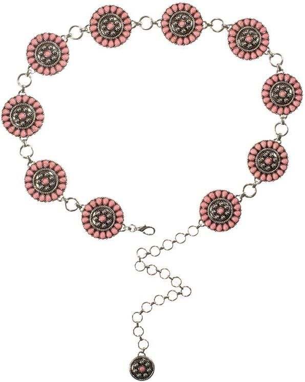Nocona Women&#39;s Belt with Pink Stone and Floral Concho