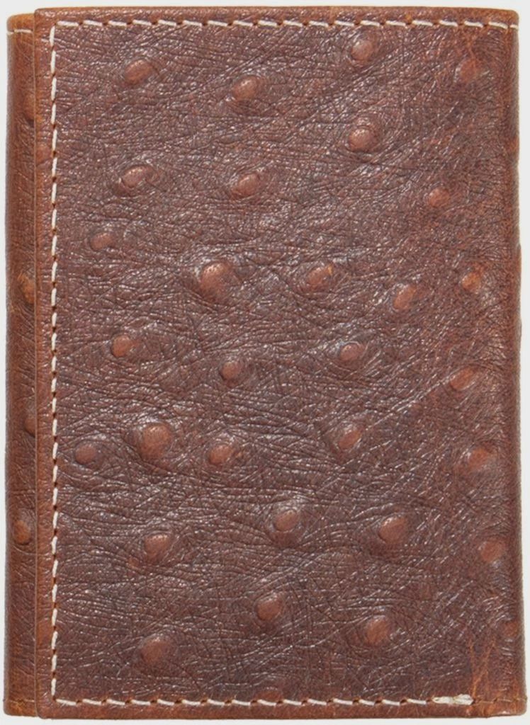 Trifold Leather Ostrich Print Brown