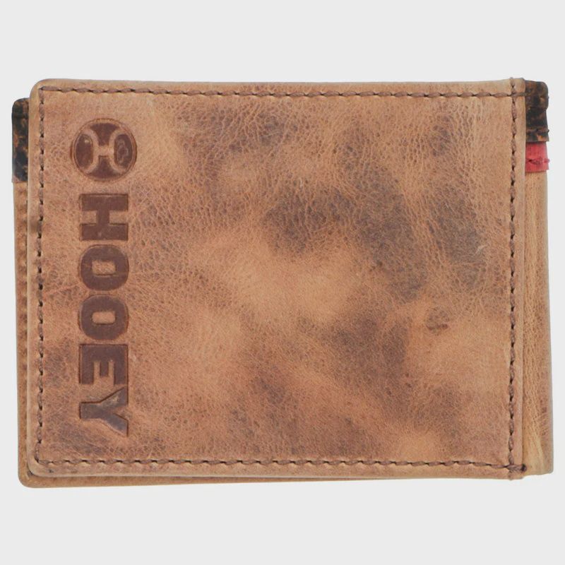 "Whip" Smooth Tan w/Aztec Print Front Pocket Bifold Wallet