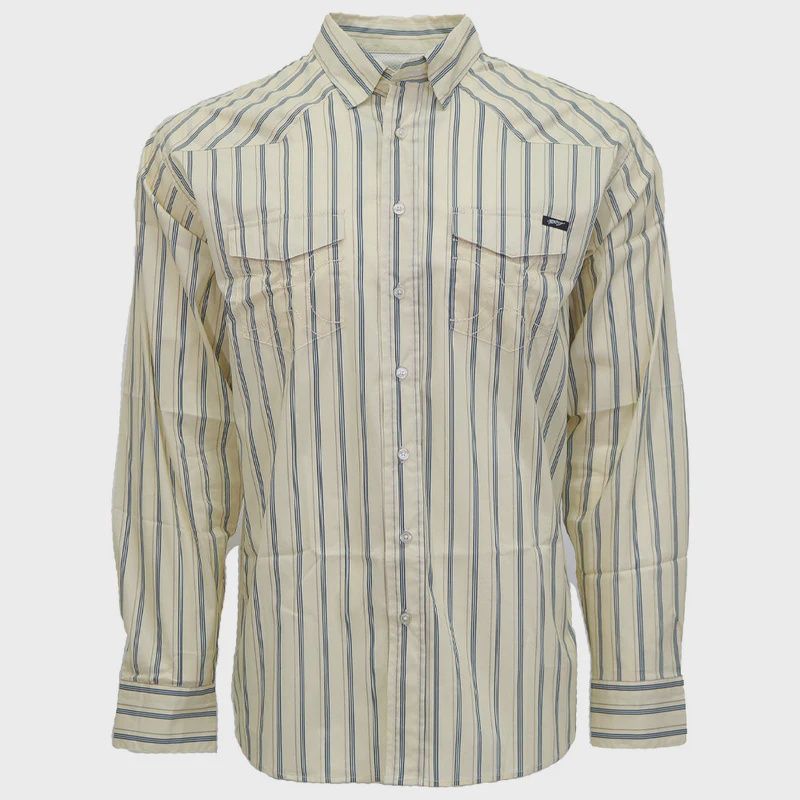 &quot;Maverick&quot; Long Sleeve Pearl Snap Shirt White w/Pin Stripes