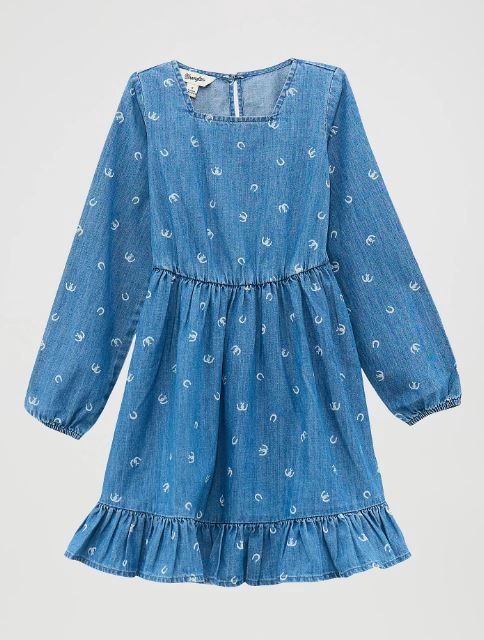 The Gabriella Dress - Long Sleeve Ruffle Hem Denim Dress