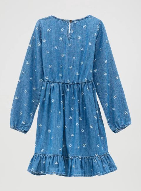 The Gabriella Dress - Long Sleeve Ruffle Hem Denim Dress