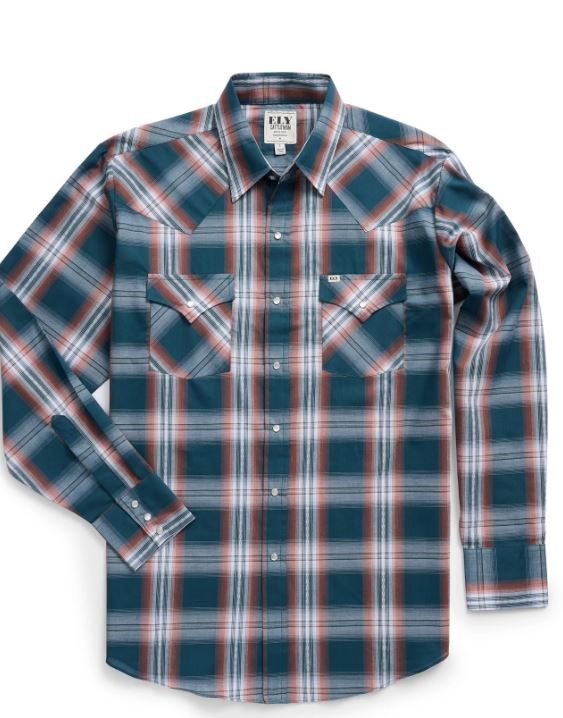 Men&#39;s Ely LS Textured Plaid Western Snap - Teal