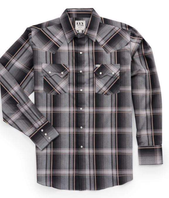 Men&#39;s Ely LS Textured Plaid Western Snap- Black
