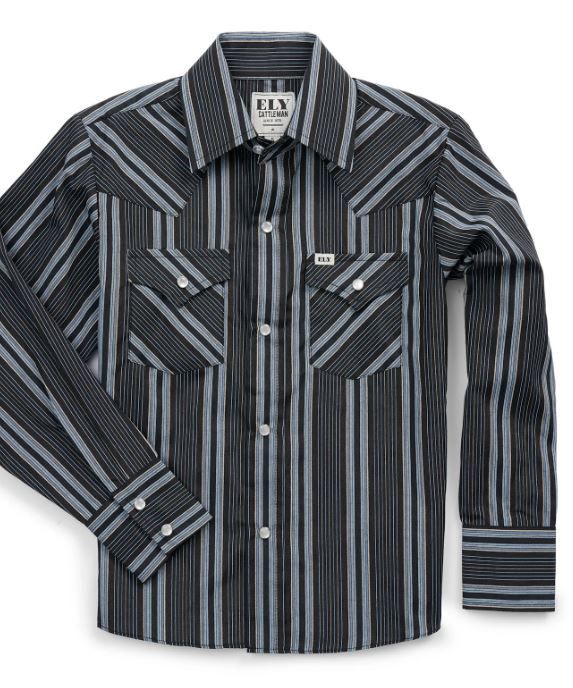 Boy&#39;s Ely LS Textured Stripe Snap Shirt- Black