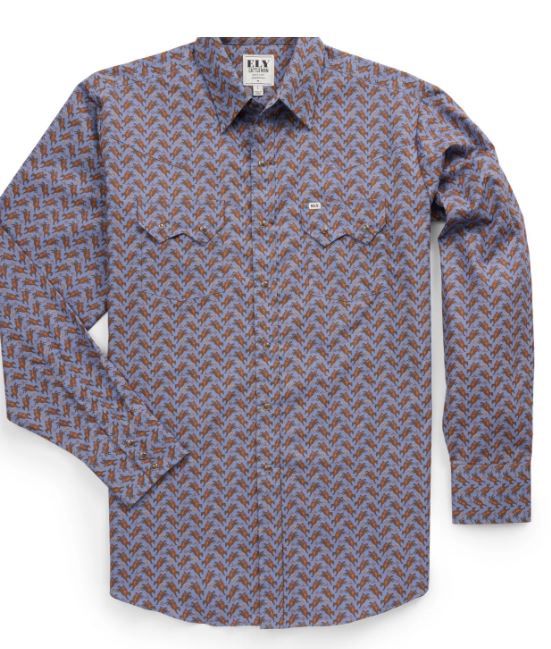 Men&#39;s Ely LS Cowboy Print Western Snap - Denim Blue