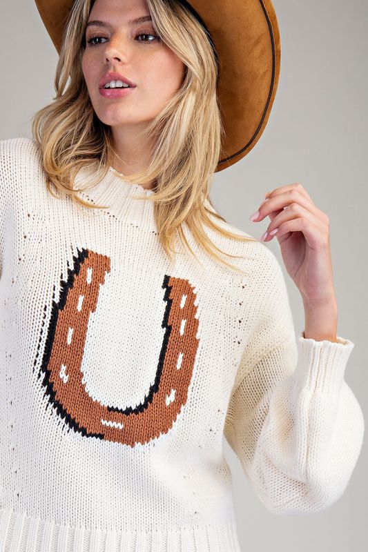 Horseshoe Front Long Sleeve Sweater