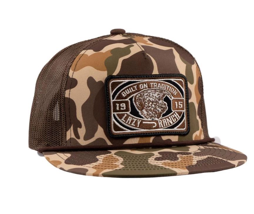 Lazy J Ranch Drive Line Classic Rope Trucker Hat, Color: Camo/Brown