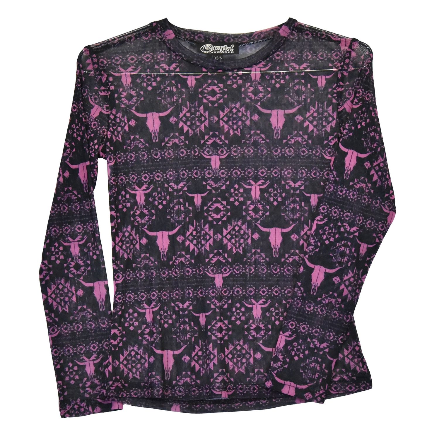 Mayan Skull Mesh Long Sleeve Top
