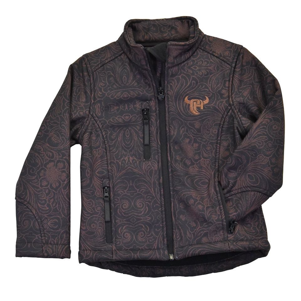 Girls Brown Tooled Floral Print Bonded Jacket