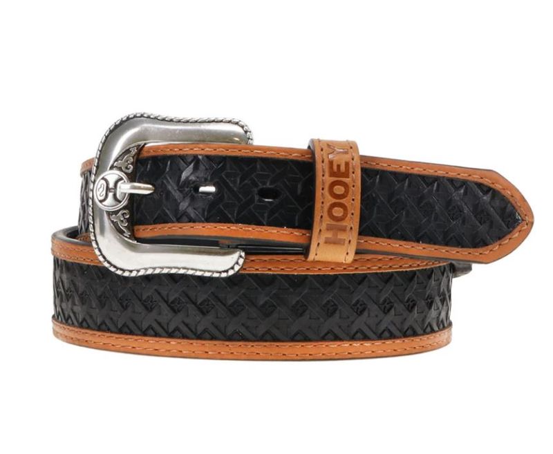 &quot;Hooey Hands-Up Basket Weave&quot; Classic Hooey Belt Black / Tan Basket Weave