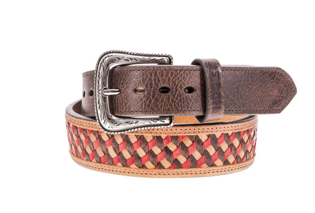 &quot;Whip&quot; Filigree Tan /Tri Color Woven Leather Belt