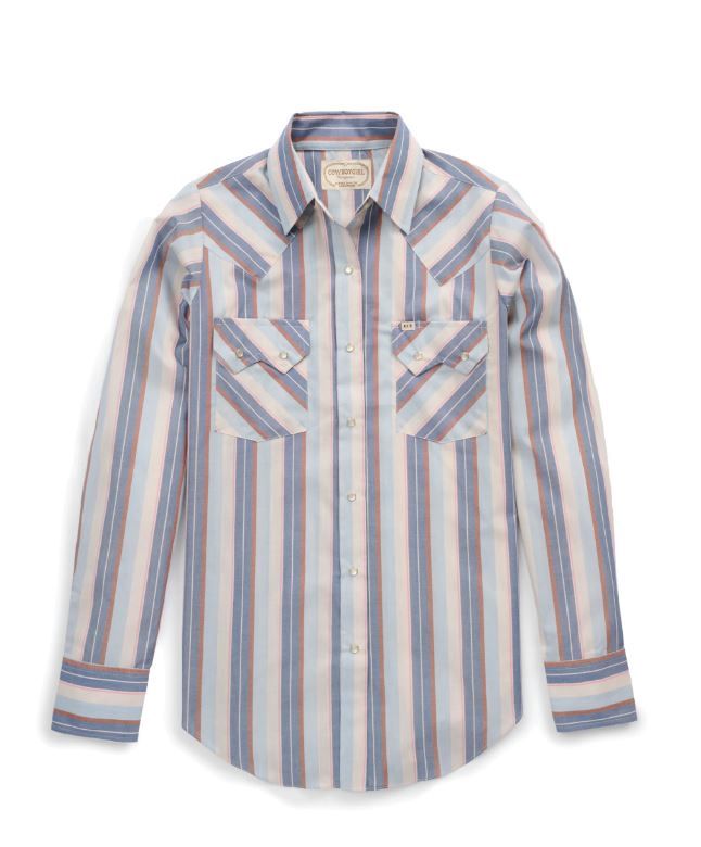 Women&#39;s Cowboygirl Blue Stripe Granddaddy Snap Shirt