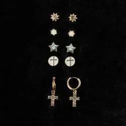 Blazin Roxx Star, Cross, &amp; Sun 5 Piece Earring Set