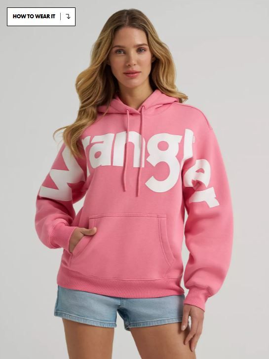 Women's Wrangler Bold Logo Hoodie, Color: Strawberry Pink, Size: Small