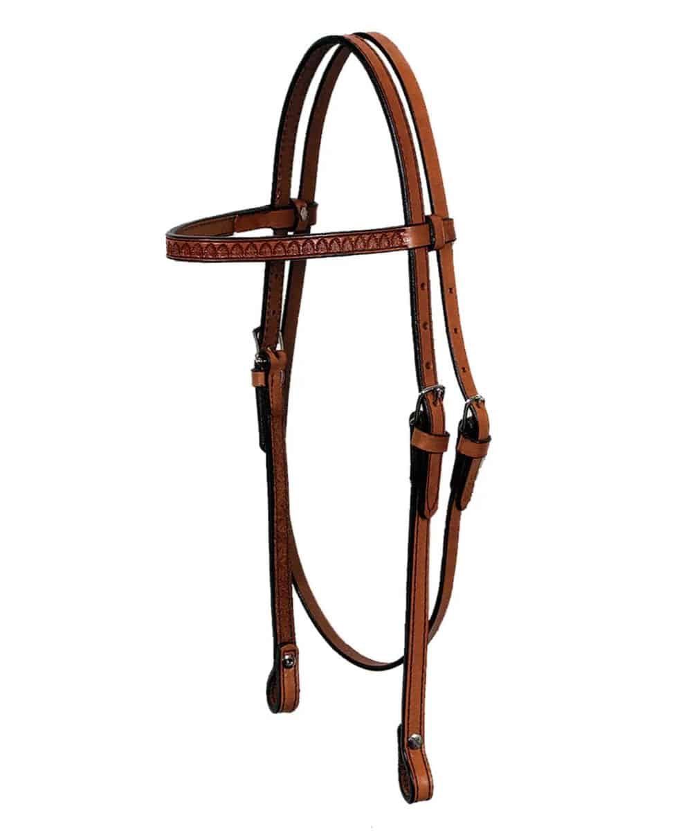 Shell Tooled Browband Headstall, 5/8", Color: Natural Oil