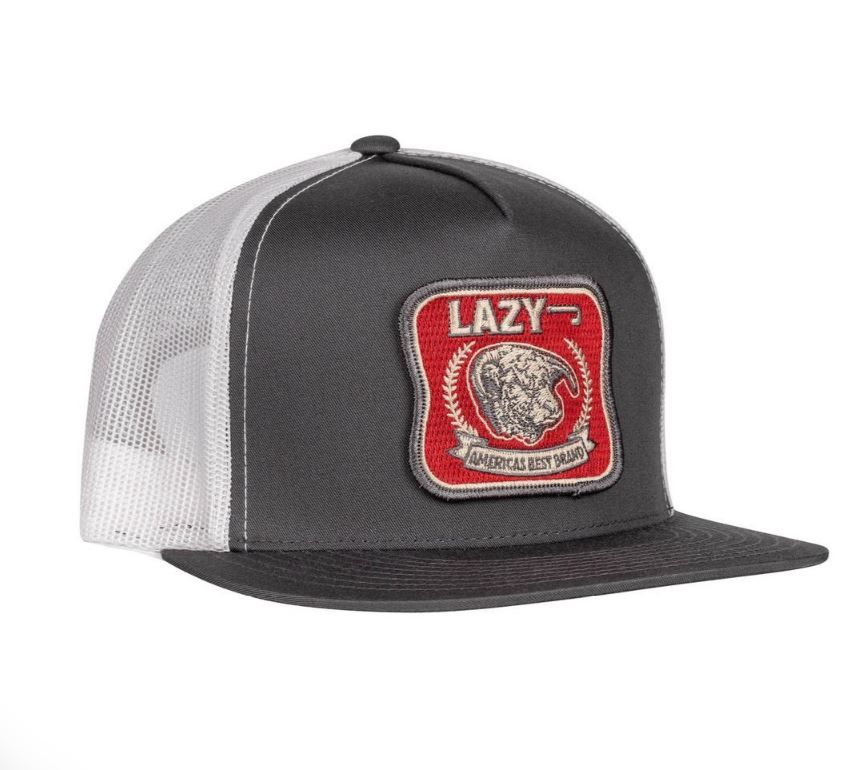Lazy J Ranch America's Best Brand Classic Five Panel Trucker Hat, Color: Charcoal/Grey/Red