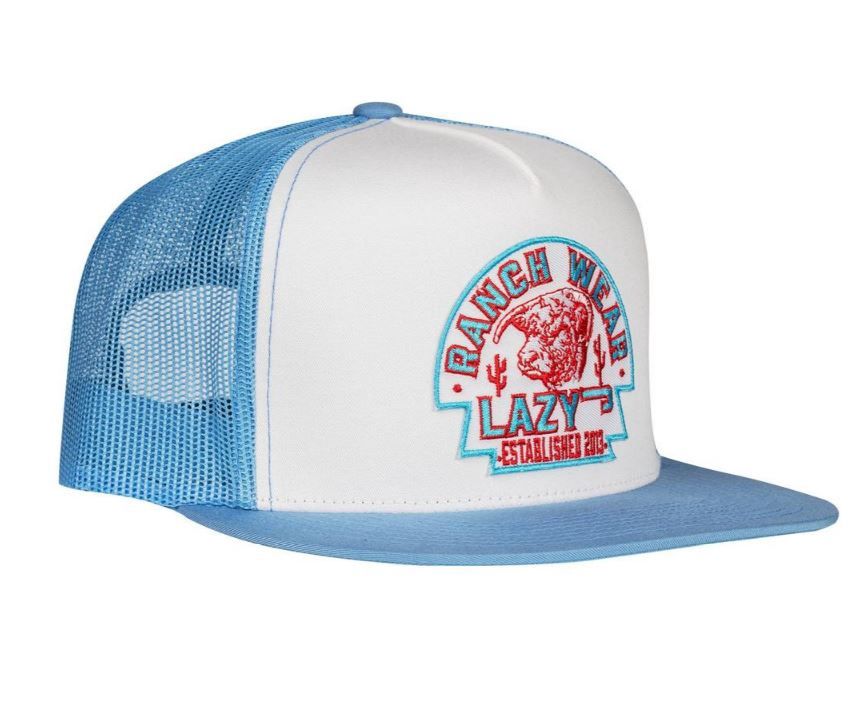 Lazy J Ranch Arrowhead Trucker Hat, Color: White/Blue