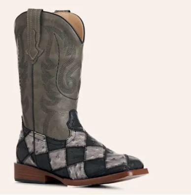 Roper Kids' Bird Blocks Faux Ostrich Cowboy Boots
