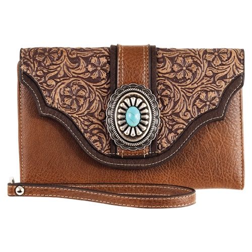 Justin Slim Wallet w/ Floral Emboss &amp; Concho