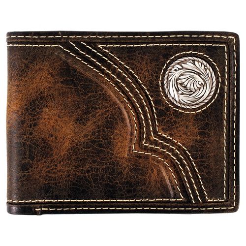 Justin Mens Oiled Leather Bifold Trapunto Wallet