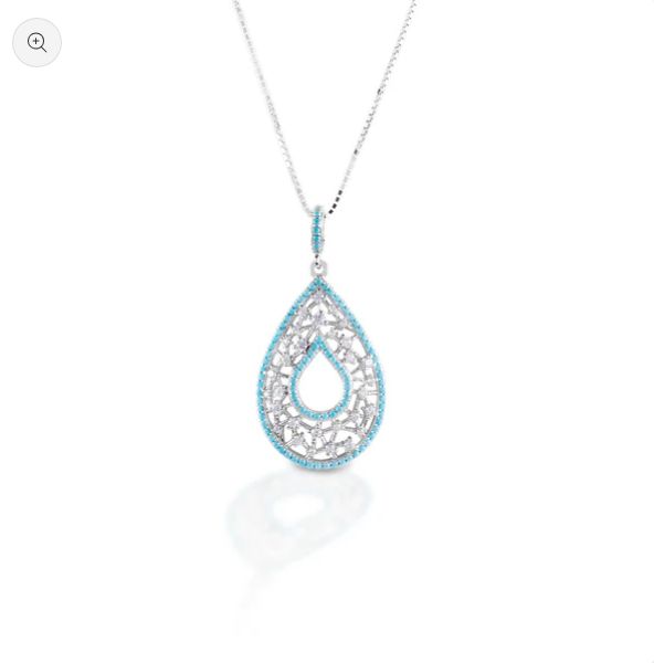 Kelly Herd Turquoise &amp; Clear Teardrop Pendant - Sterling Silver