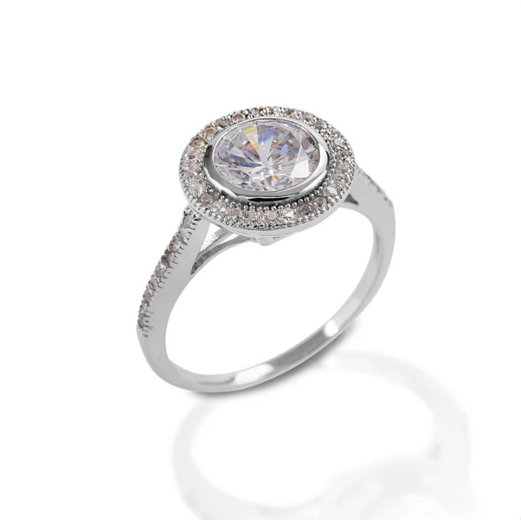 Kelly Herd Round Bezel Set Pavé Ring - Sterling Silver