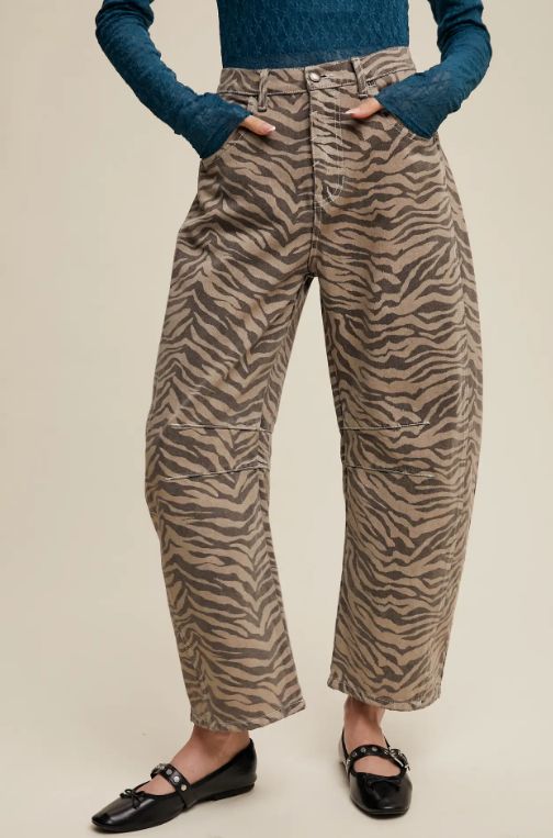 Zebra Print Barrel Jeans