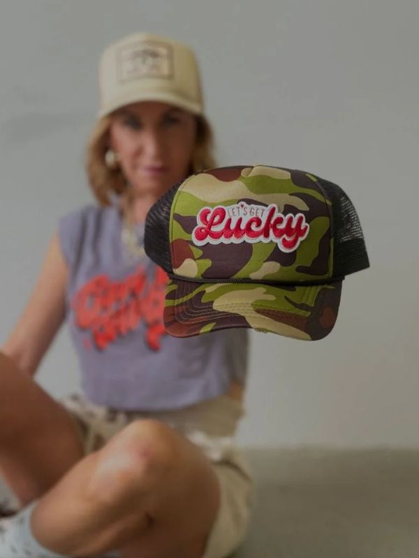 Let’s Get Lucky Camo Patch Trucker Hat