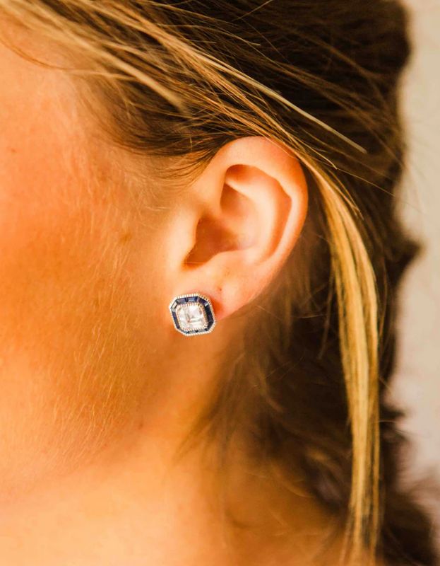 Kelly Herd Asscher Cut/Blue Spinel Earring - Sterling Silver