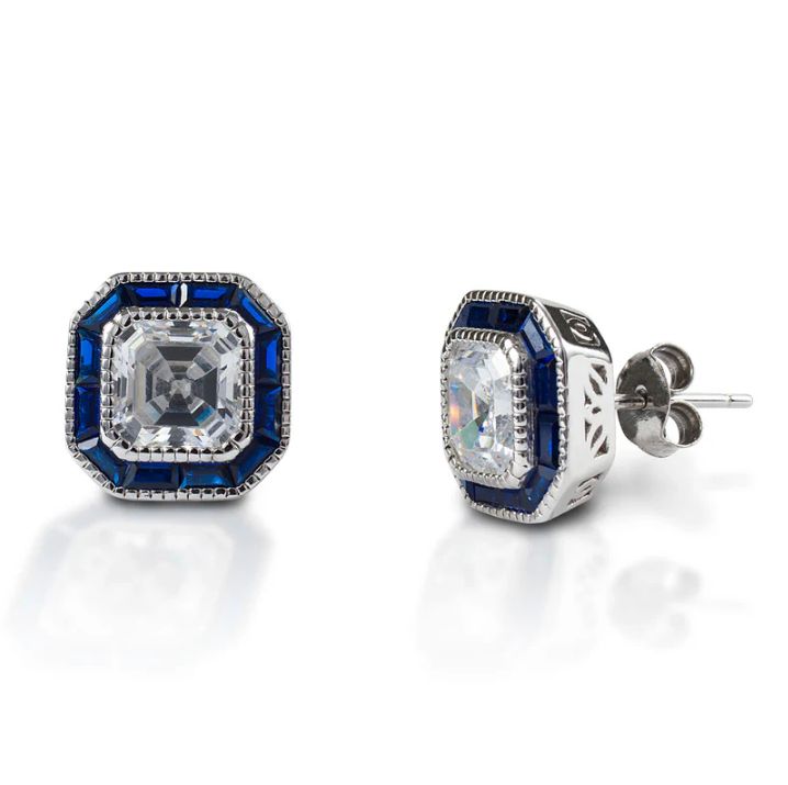 Kelly Herd Asscher Cut/Blue Spinel Earring - Sterling Silver
